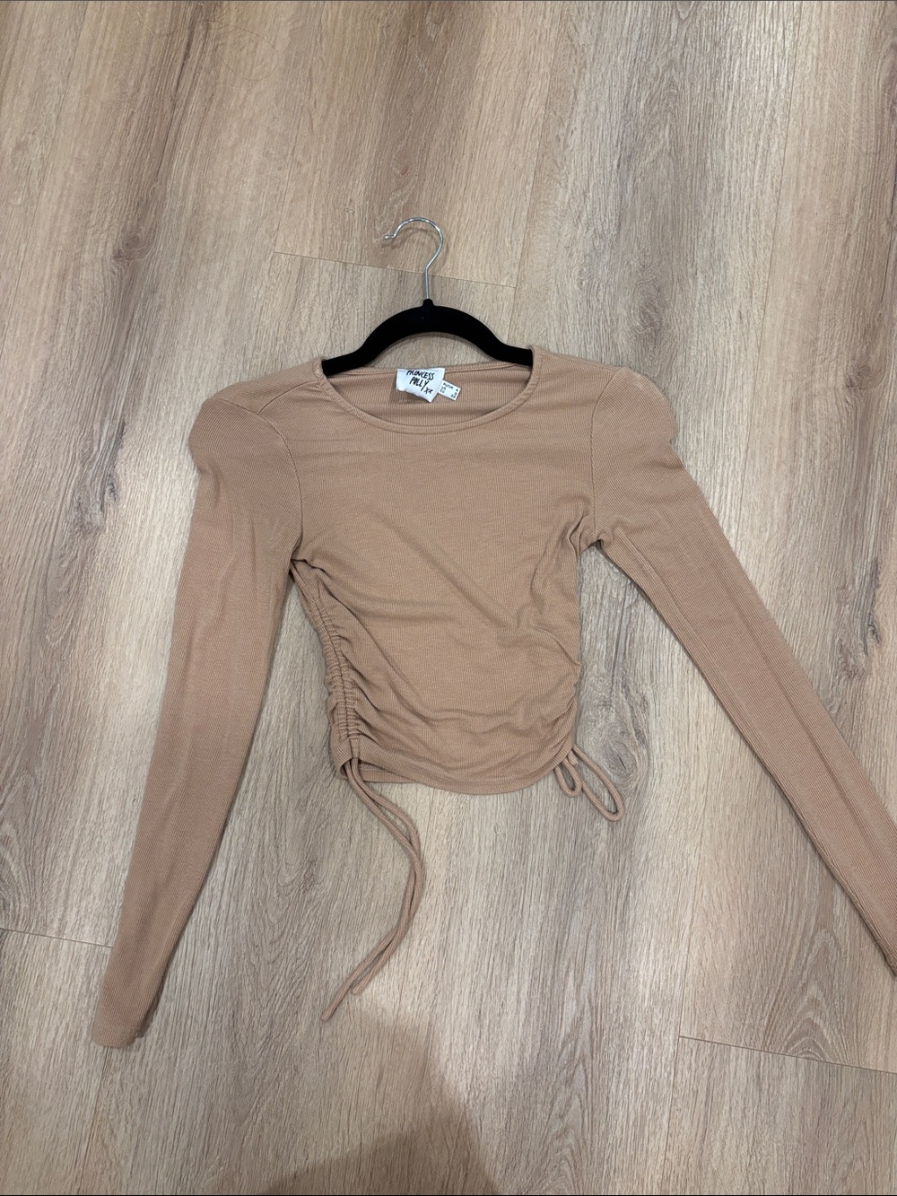 Princess Polly Camel Long-Sleeve Ruched Crop Top